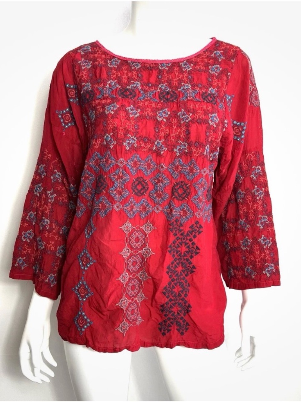 Johnny Was Red Cupra Rayon Embroidered Tunic Top XXL